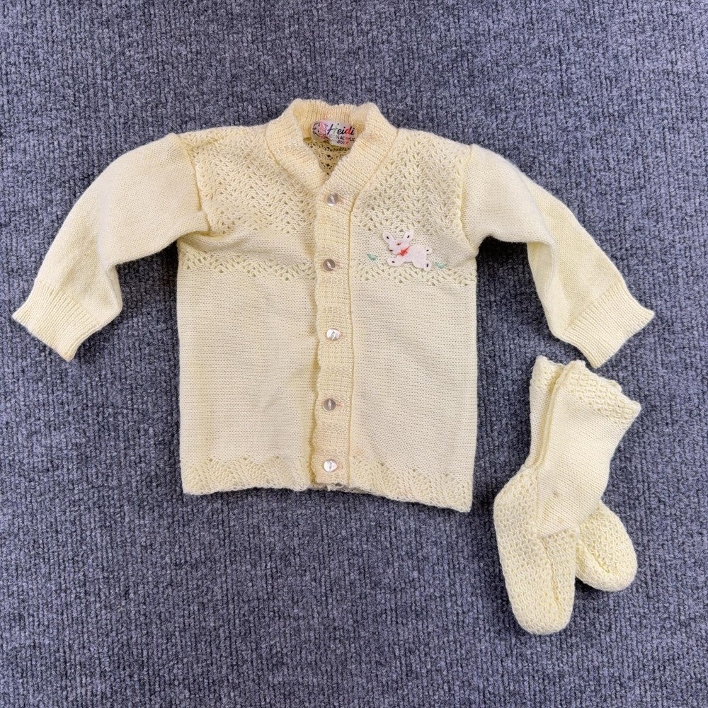 Heidi Cardigan Sweater Girls 3-6 Months Yellow Knit Bunny Applique Set